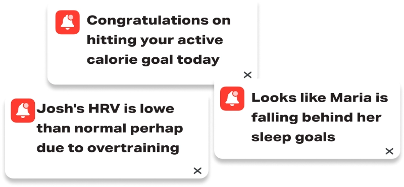 Proactive notifications on PNOE app—trigger retests, adjust macros, or schedule VO2 Max testing.